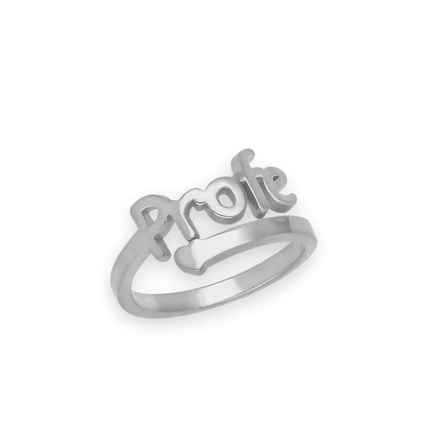 Anillo Profe Nombre en Plata de Ley 925 y Baño Oro rosa 18k