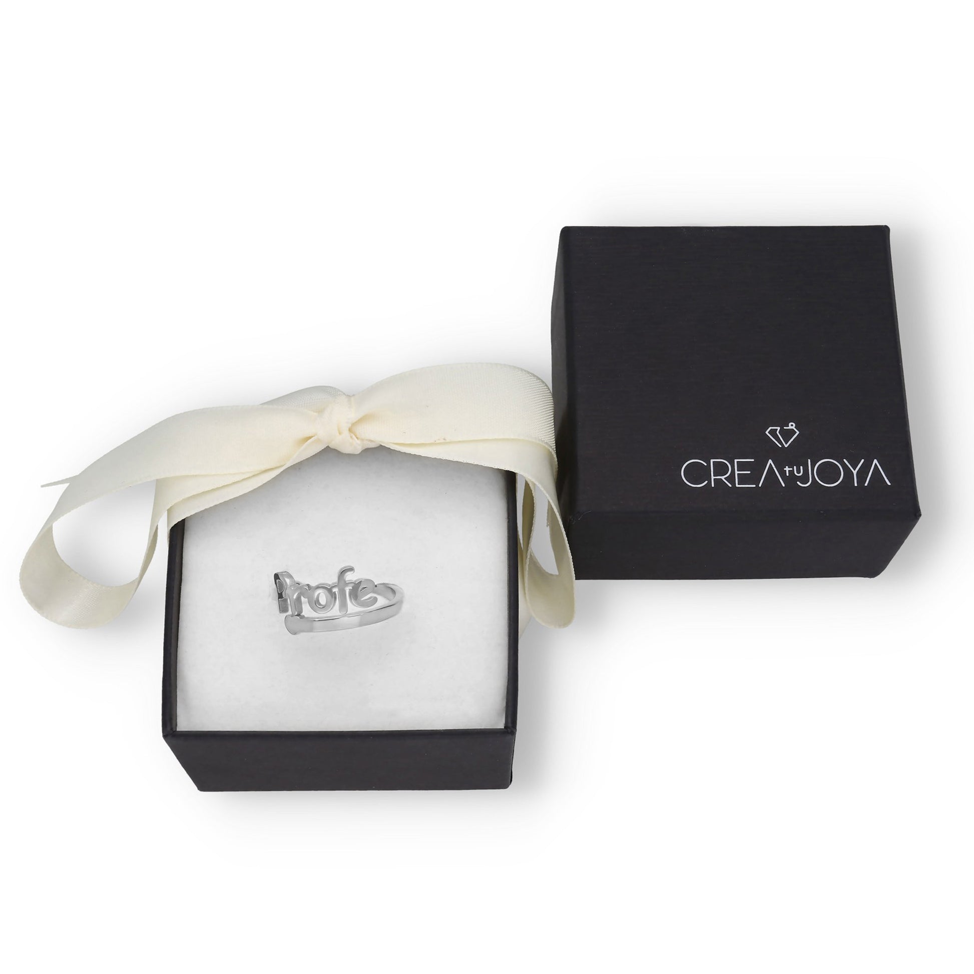 Anillo Profe Nombre en Plata de Ley 925 y Baño Oro rosa 18k