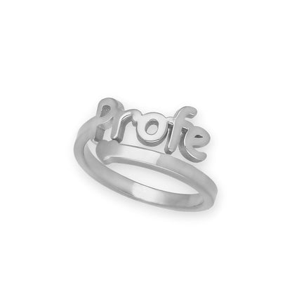 Anillo Profe Nombre en Plata de Ley 925 y Baño Oro rosa 18k