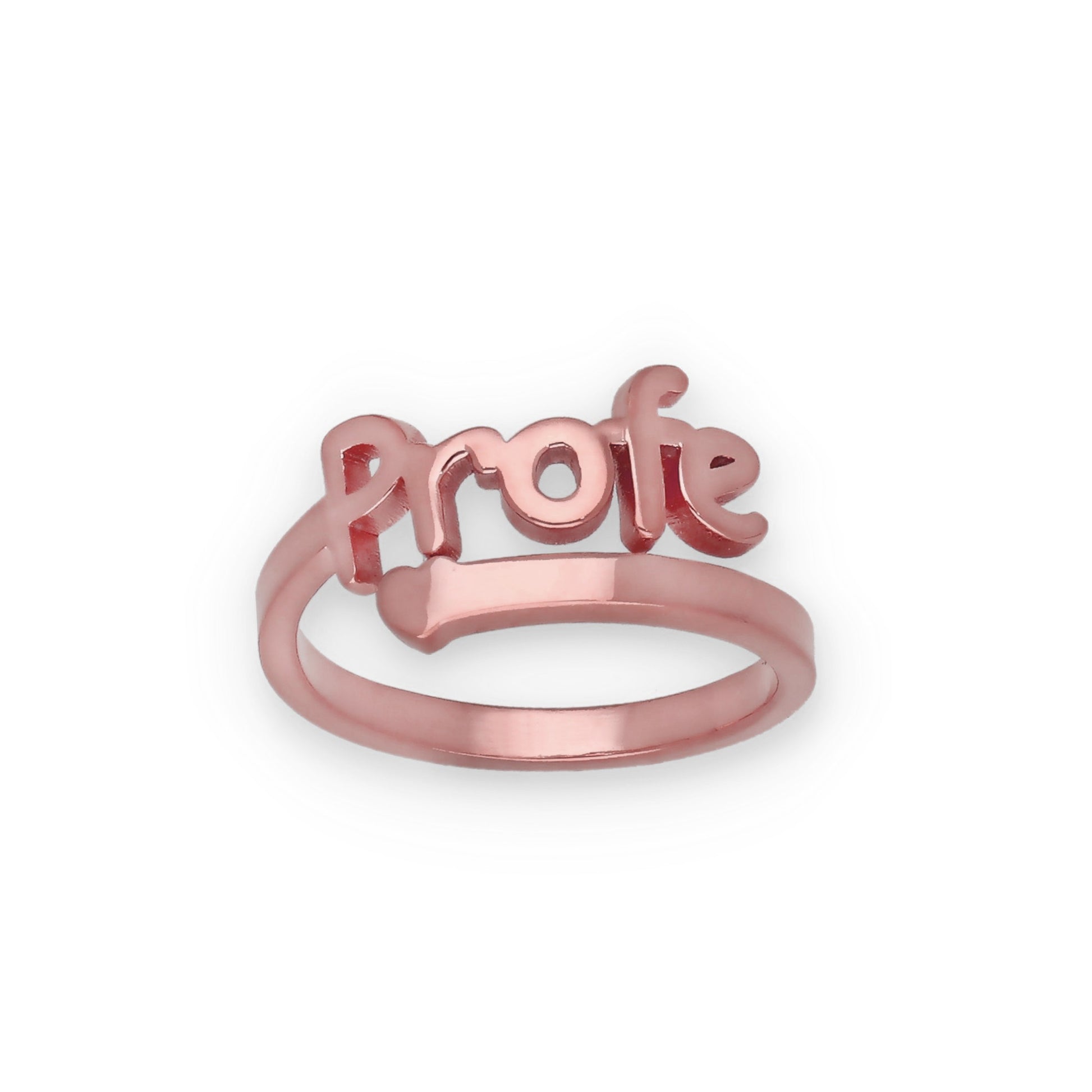 Anillo Profe Nombre en Plata de Ley 925 y Baño Oro rosa 18k