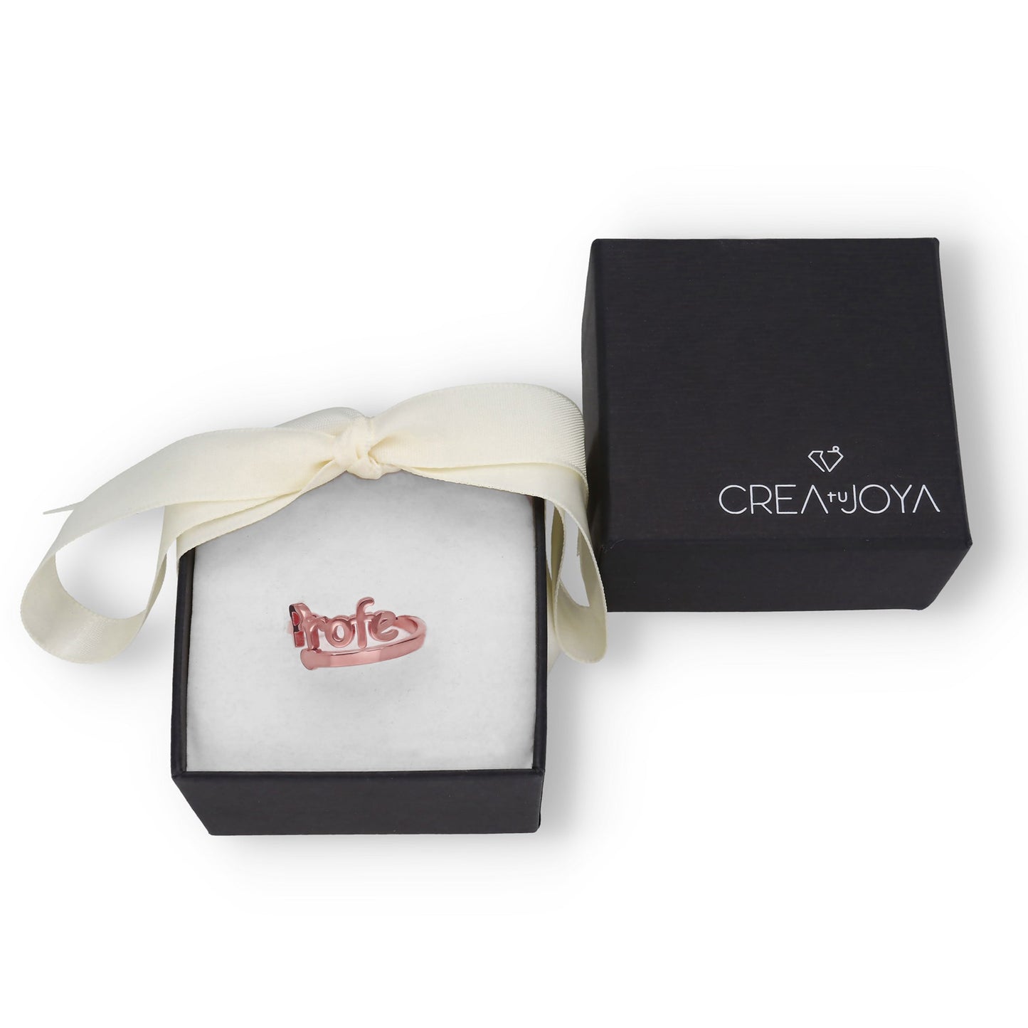 Anillo Profe Nombre en Plata de Ley 925 y Baño Oro rosa 18k