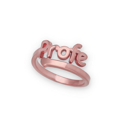 Anillo Profe Nombre en Plata de Ley 925 y Baño Oro rosa 18k