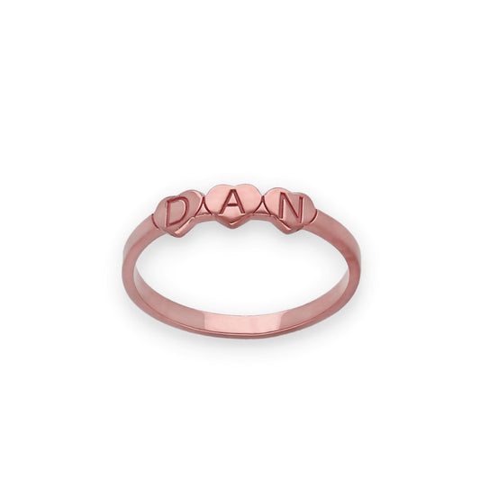 Anillo Dina Corazones letras en Plata 925 con Baño de Oro Rosa 18k