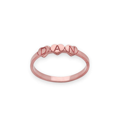 Anillo Dina Corazones letras en Plata 925 con Baño de Oro Rosa 18k