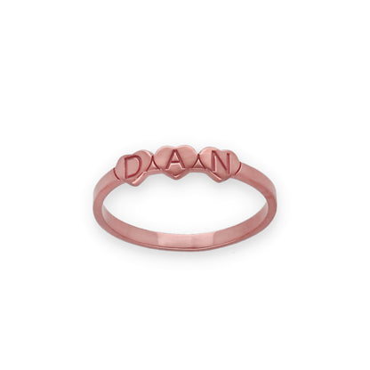 Anillo Dina Corazones letras en Plata 925 con Baño de Oro Rosa 18k