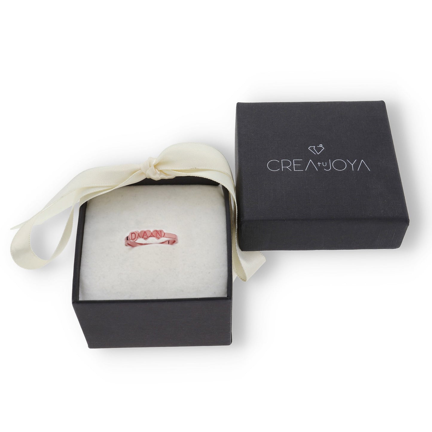 Anillo Dina Corazones letras en Plata 925 con Baño de Oro Rosa 18k