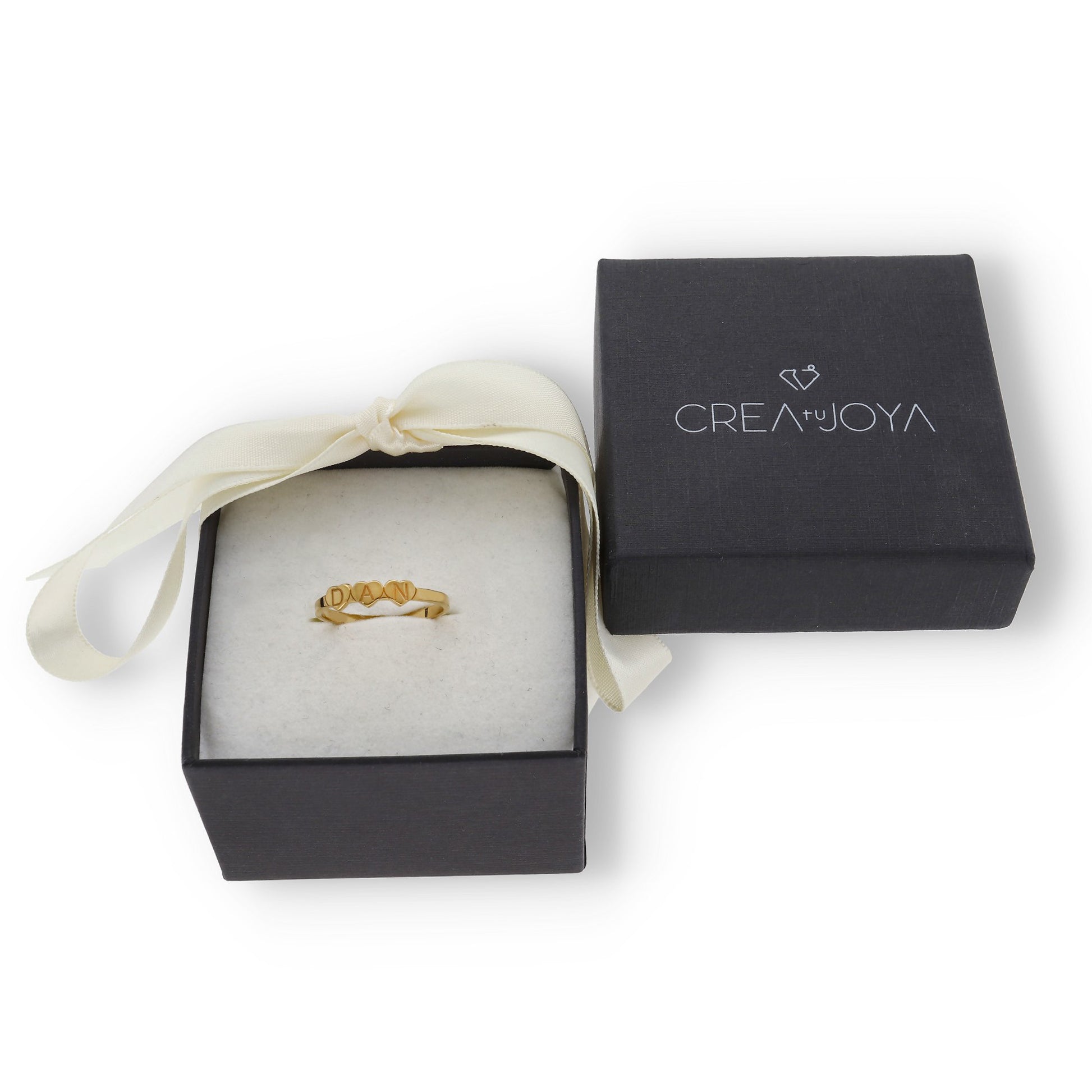 Anillo Dina Corazones letras en Plata 925 con Baño de Oro Rosa 18k