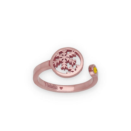 Anillo Bola de Navidad en Plata con Baño de Oro Rosa y Cristal de Swarovski Personalizable