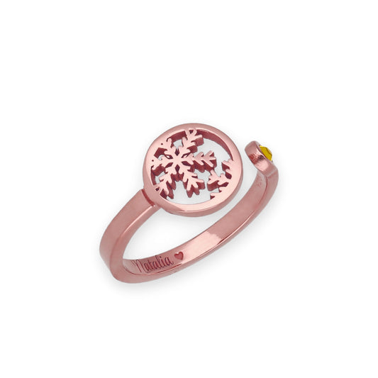 Anillo Bola de Navidad en Plata con Baño de Oro Rosa y Cristal de Swarovski Personalizable