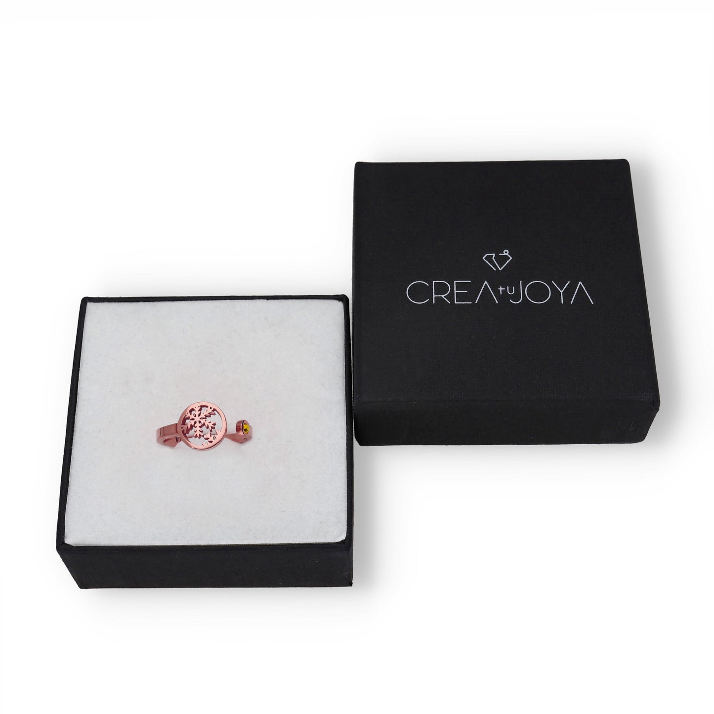 Anillo Bola de Navidad en Plata con Baño de Oro Rosa y Cristal de Swarovski Personalizable