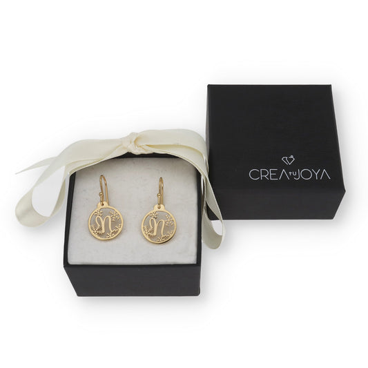 Pendientes Bola de Navidad en Plata y Baño de Oro 18k Inicial Personalizable