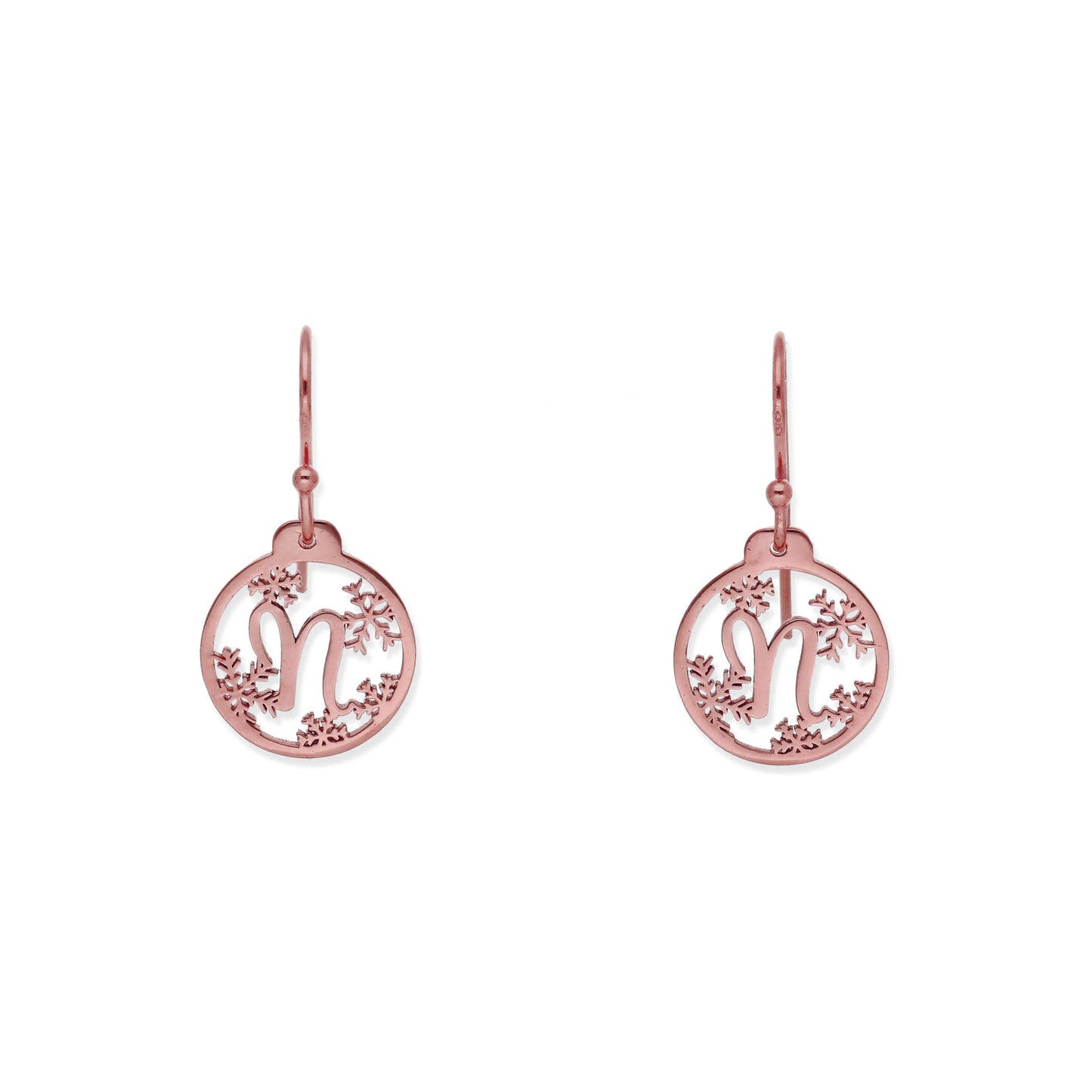 Pendientes Bola de Navidad en Plata y Baño de Oro Rosa 18k Inicial Personalizable