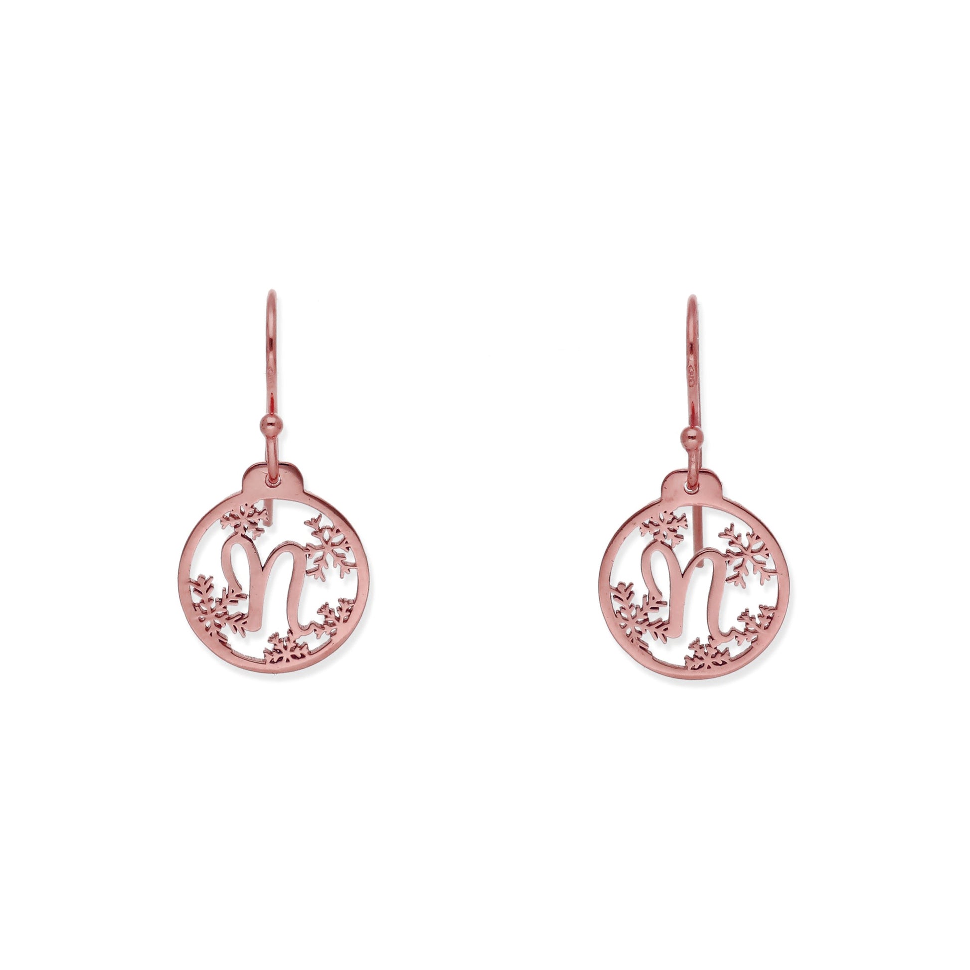 Pendientes Bola de Navidad en Plata y Baño de Oro Rosa 18k Inicial Personalizable