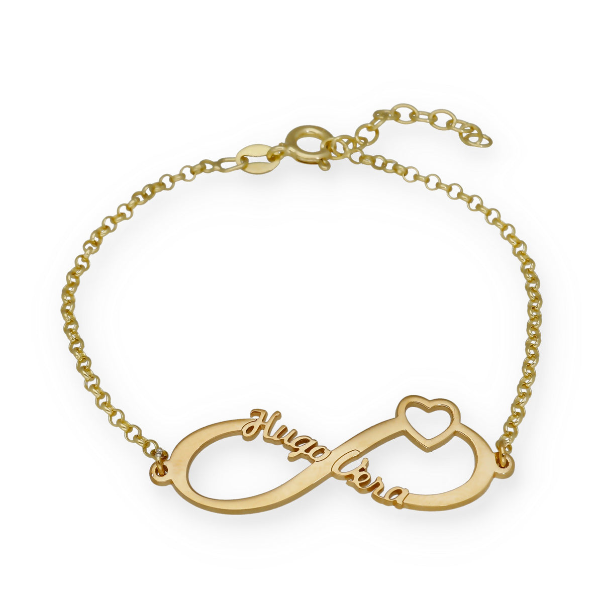 Pulsera Cuore Infinito Nombres en Plata de Ley 925 con baño Oro 18k