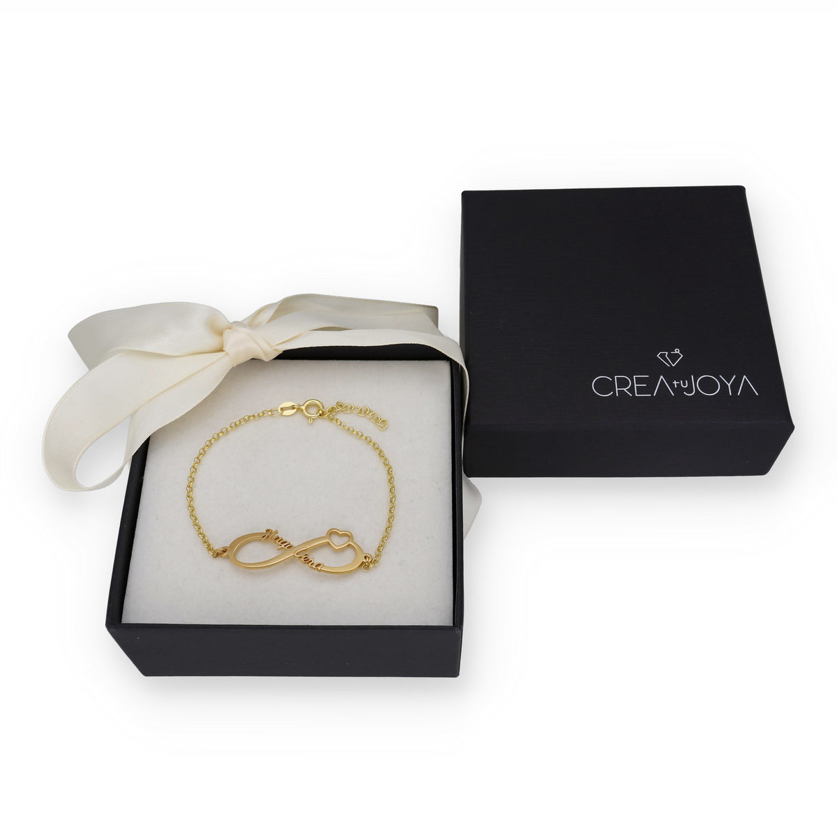 Pulsera Cuore Infinito Nombres en Plata de Ley 925 con baño Oro 18k
