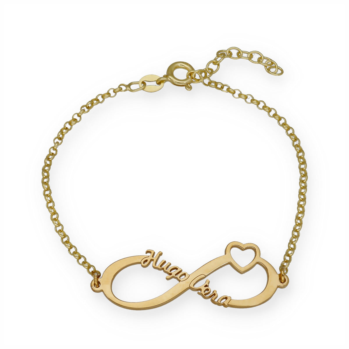 Pulsera Cuore Infinito Nombres en Plata de Ley 925 con baño Oro 18k