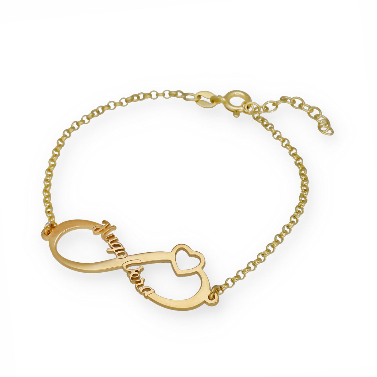 Pulsera Cuore Infinito Nombres en Plata de Ley 925 con baño Oro 18k