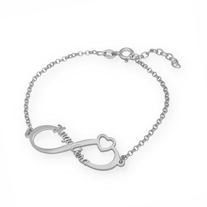 Pulsera Cuore Infinito Nombres en Plata de Ley 925 con baño Oro rosa 18k