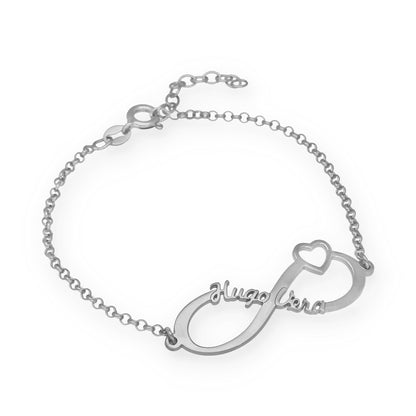 Pulsera Cuore Infinito Nombres en Plata de Ley 925 con baño Oro rosa 18k