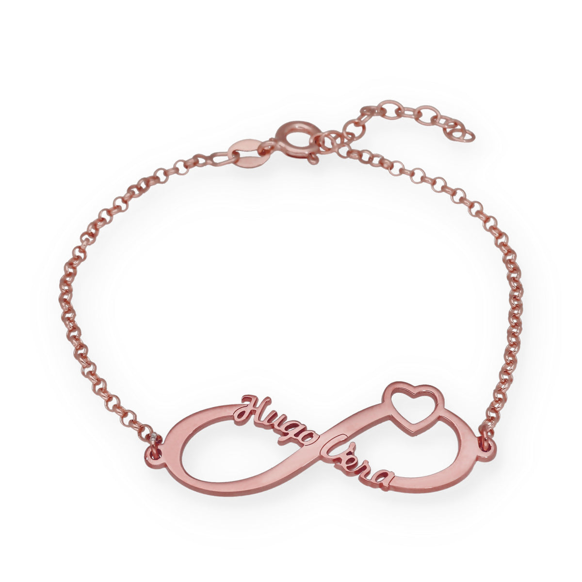 Pulsera Cuore Infinito Nombres en Plata de Ley 925 con baño Oro rosa 18k
