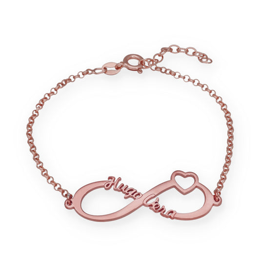 Pulsera Cuore Infinito Nombres en Plata de Ley 925 con baño Oro rosa 18k