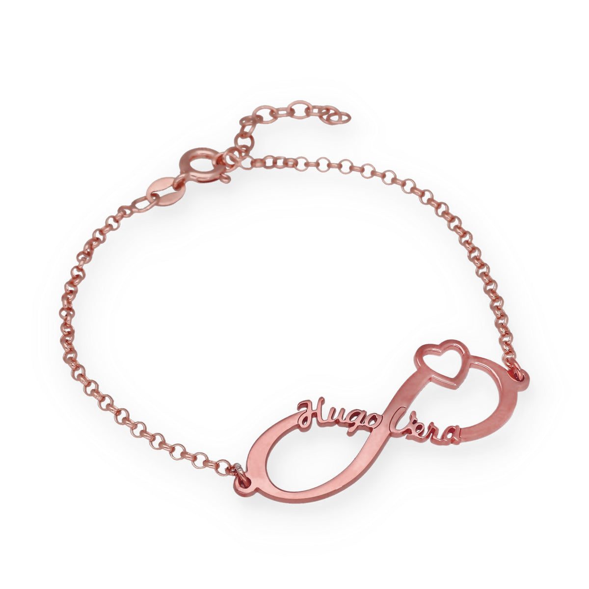 Pulsera Cuore Infinito Nombres en Plata de Ley 925 con baño Oro rosa 18k
