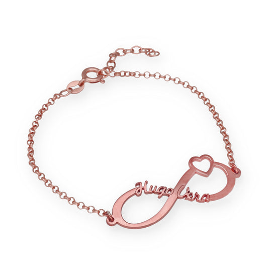 Pulsera Cuore Infinito Nombres en Plata de Ley 925 con baño Oro rosa 18k