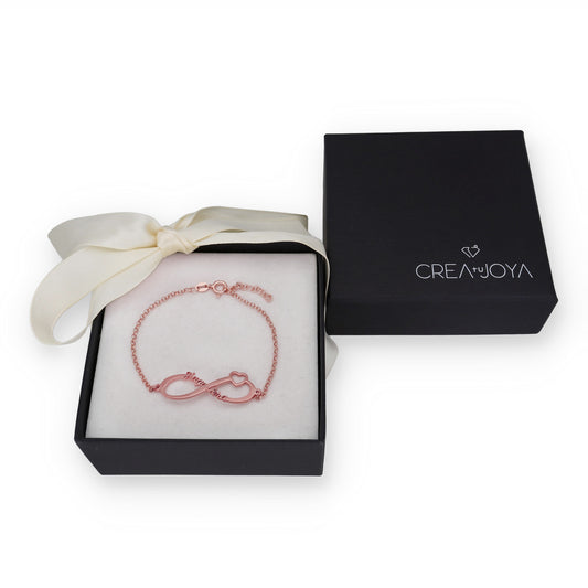 Pulsera Cuore Infinito Nombres en Plata de Ley 925 con baño Oro rosa 18k