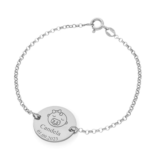 Pulsera Baby Nombre y fecha en Plata de Ley 925