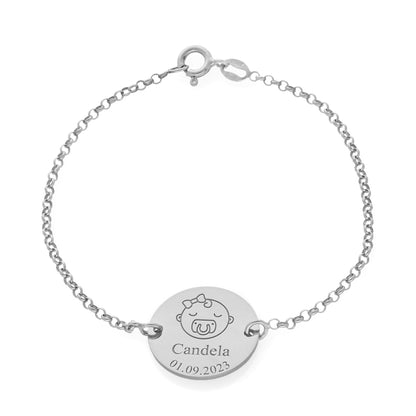 Pulsera Baby Nombre y fecha en Plata de Ley 925