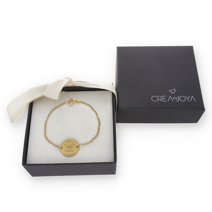 Pulsera Baby Nombre y fecha en Plata de Ley 925 y baño Oro 18k