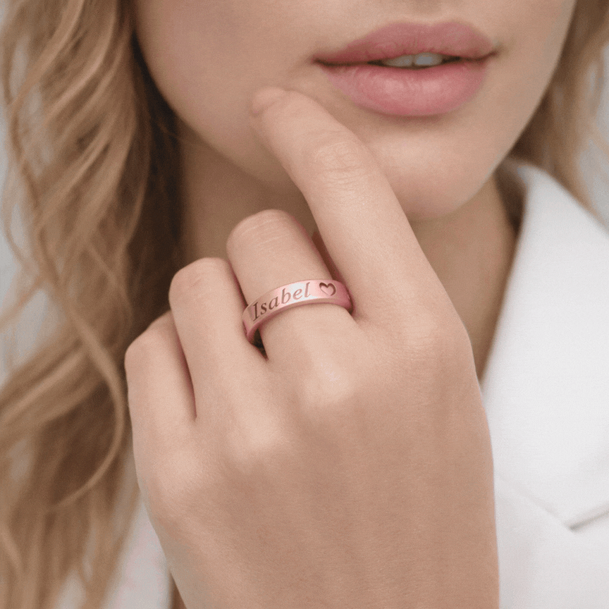 Anillo Enma Corazón calado y nombre en Plata 925 y Baño Oro rosa 18k