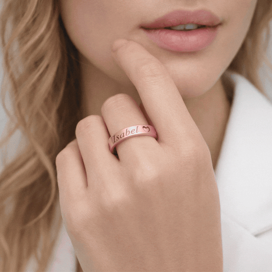 Anillo Enma Corazón calado y nombre en Plata 925 y Baño Oro rosa 18k