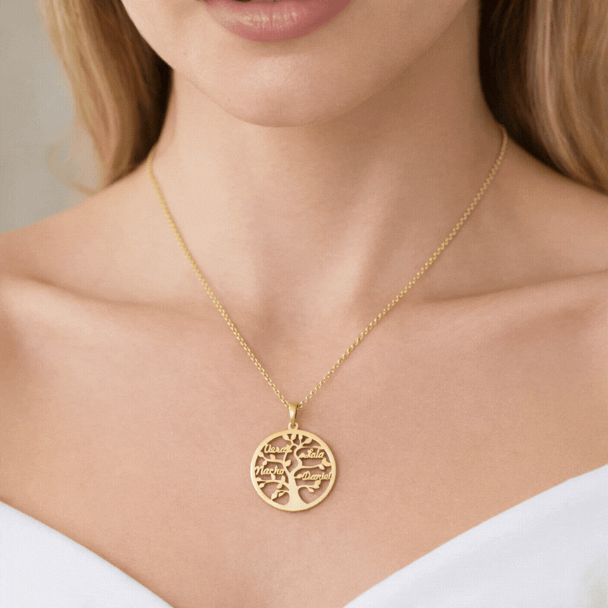 Colgante Árbol de la vida con nombres en Plata de Ley 925 y baño Oro 18k