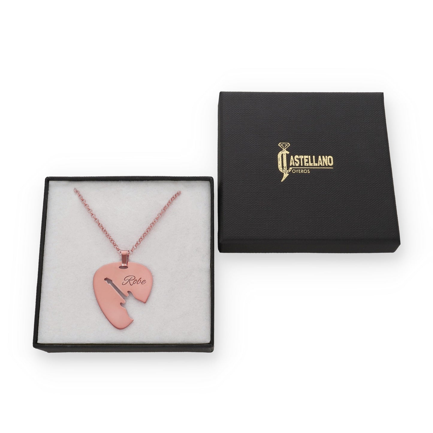 Colgante Púa Guitarra Eléctrica en Plata de Ley 925 y baño Oro rosa 18k