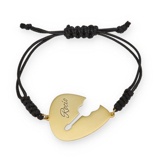 Pulsera Púa Guitarra Española en macramé y Plata de Ley 925 y baño Oro 18k