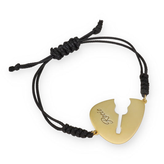 Pulsera Púa Guitarra Española en macramé y Plata de Ley 925 y baño Oro 18k