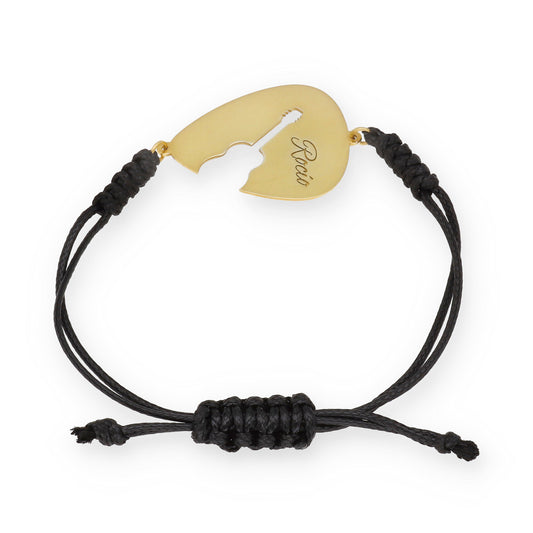 Pulsera Púa Guitarra Española en macramé y Plata de Ley 925 y baño Oro 18k