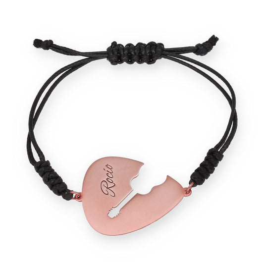 Pulsera Púa Guitarra Española en macramé y Plata de Ley 925 y baño Oro rosa 18k