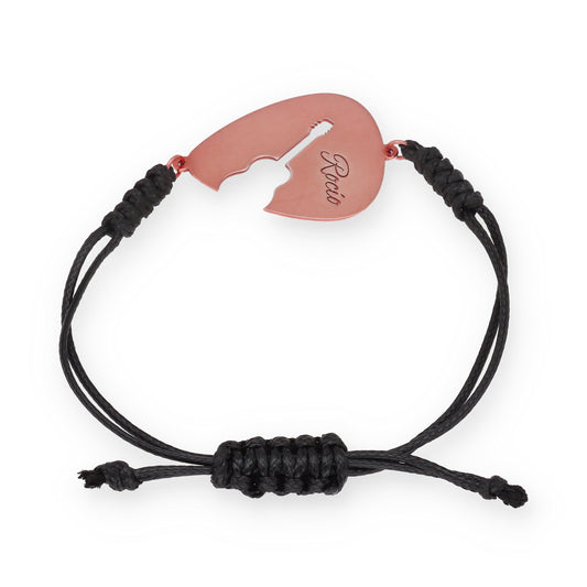 Pulsera Púa Guitarra Española en macramé y Plata de Ley 925 y baño Oro rosa 18k