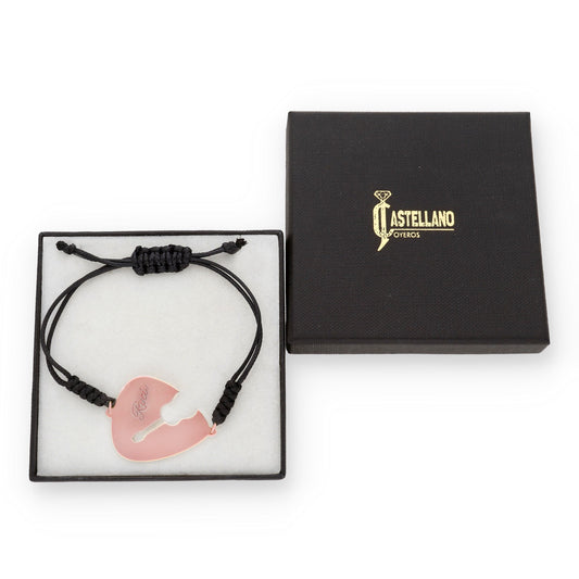 Pulsera Púa Guitarra Española en macramé y Plata de Ley 925 y baño Oro rosa 18k