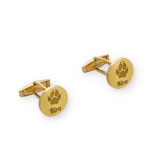 Gemelos Huella De Mi Mascota en Plata 925 con Baño de Oro 18k