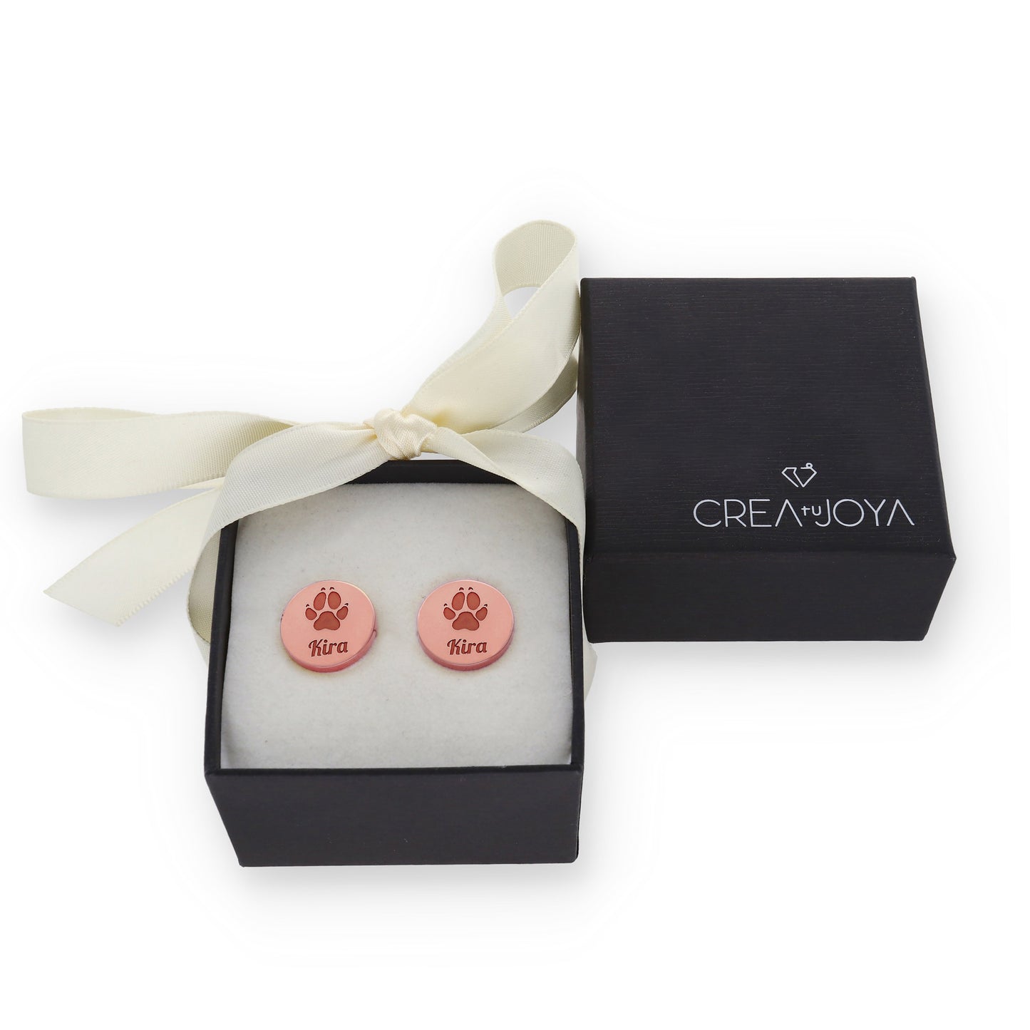 Gemelos Huella De Mi Mascota en Plata 925 con Baño de Oro Rosa 18k