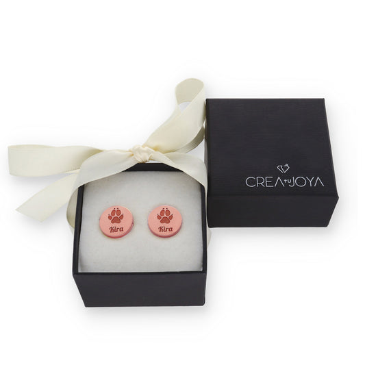 Gemelos Huella De Mi Mascota en Plata 925 con Baño de Oro Rosa 18k