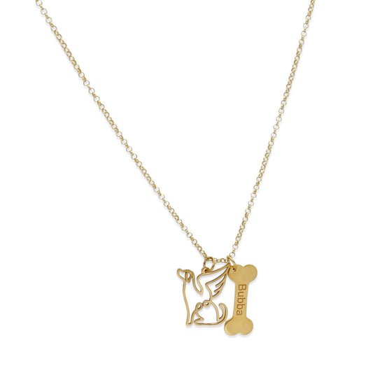 Colgante Coco hueso y nombre en Plata de Ley 925 y baño Oro 18k