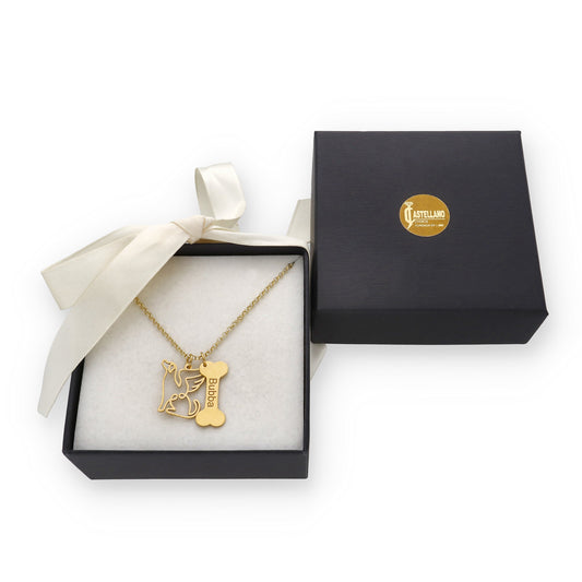 Colgante Coco hueso y nombre en Plata de Ley 925 y baño Oro 18k