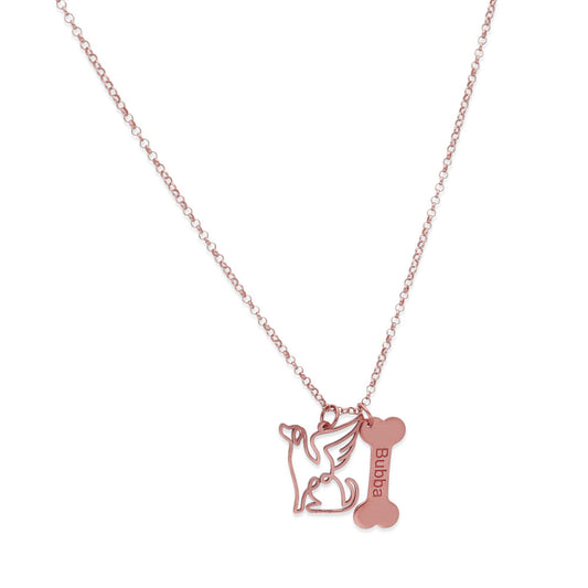 Colgante Coco hueso y nombre en Plata de Ley 925 y baño Oro Rosa 18k