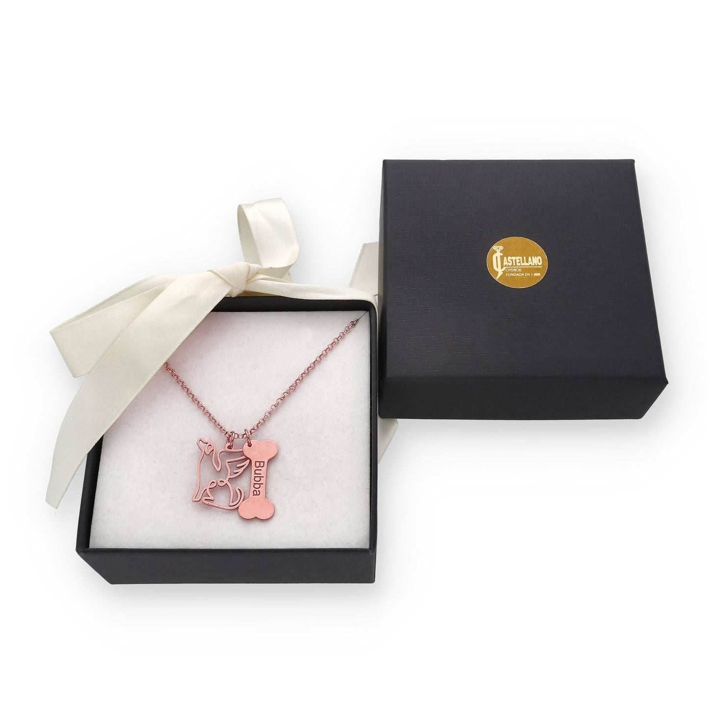 Colgante Coco hueso y nombre en Plata de Ley 925 y baño Oro Rosa 18k