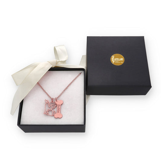 Colgante Coco hueso y nombre en Plata de Ley 925 y baño Oro Rosa 18k