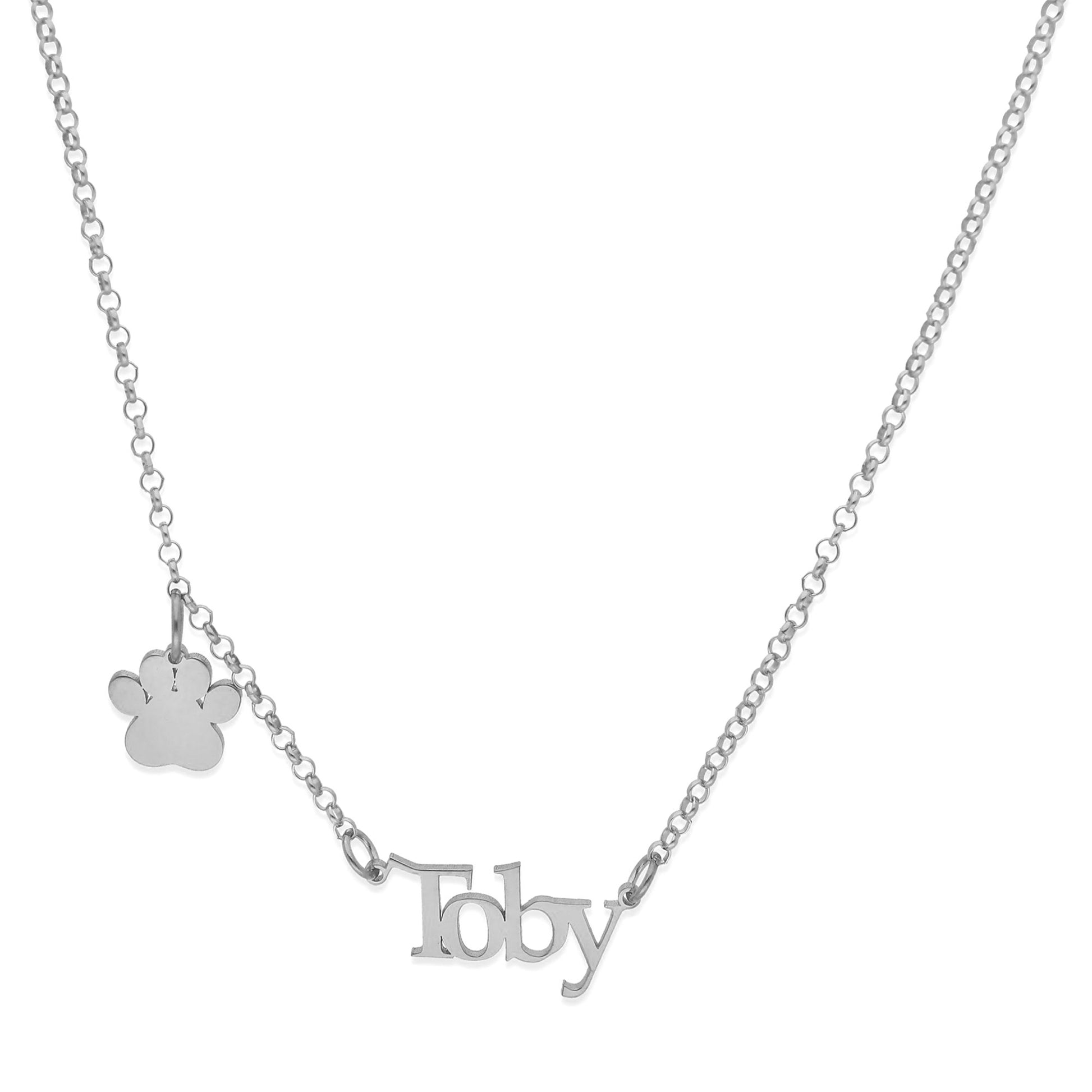 Colgante Toby nombre y huella en Plata de Ley 925 y baño Oro 18k